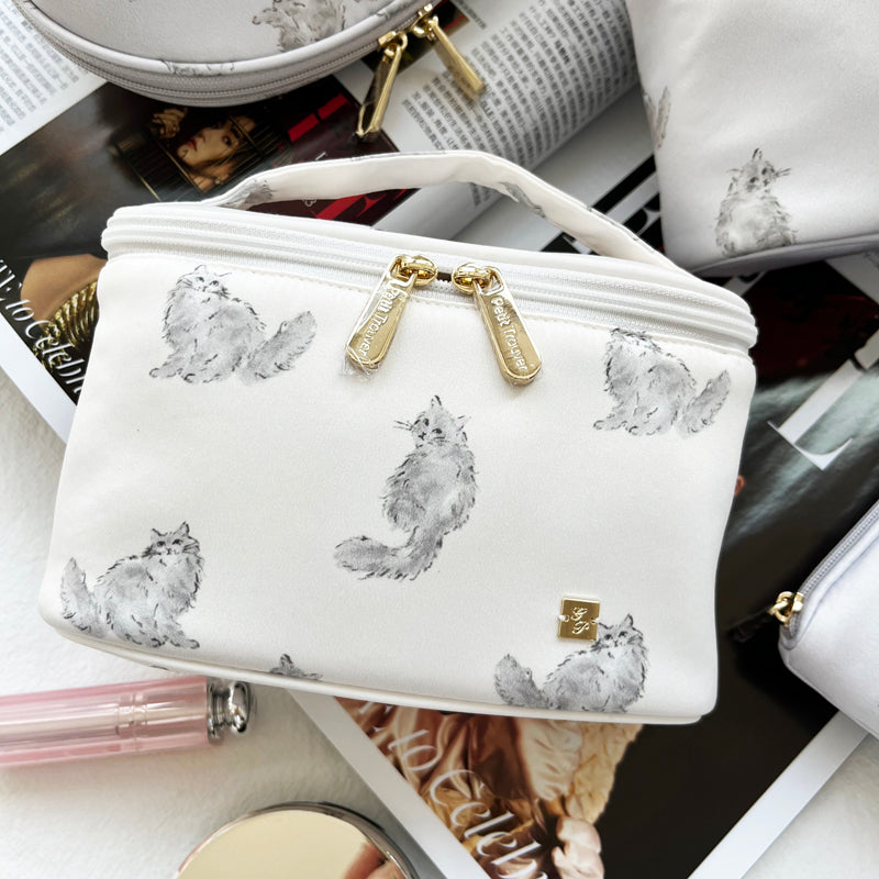 Petit Secret PETIT TROUVER persian cat print small bucket bag portable travel cosmetic bag