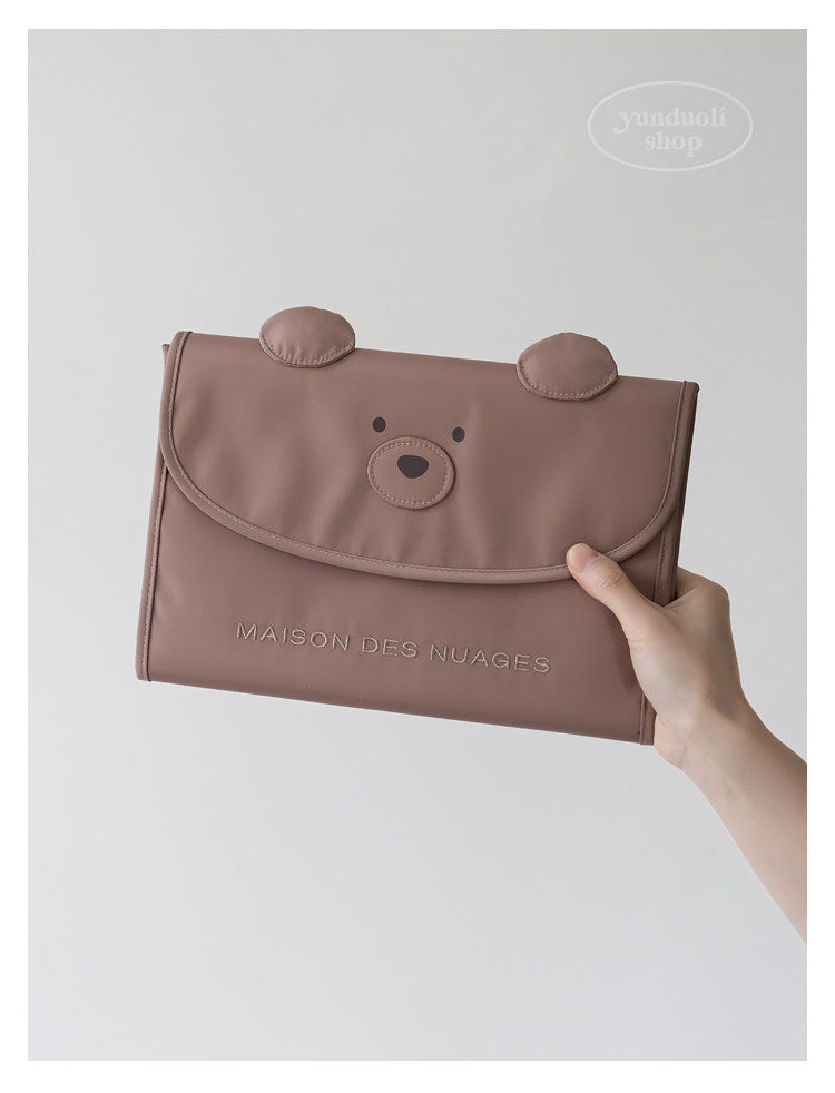 Cute Cartoon Brown Bear Large-Capacity Travel Bag | Document, Card & Vaccine Record Organizer