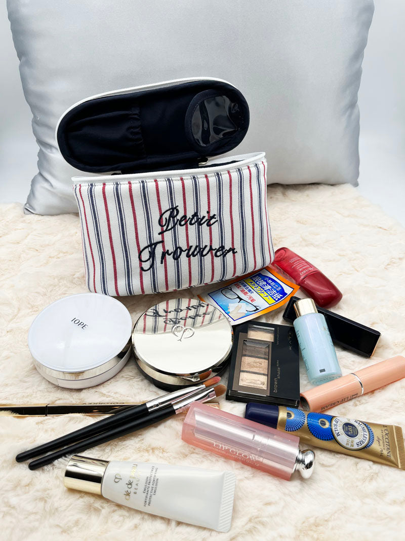 Fresh & Minimalist Mini Handled Makeup Pouch - Yarn-Dyed Stripe Cotton, Touch-Up & Organizer Bag