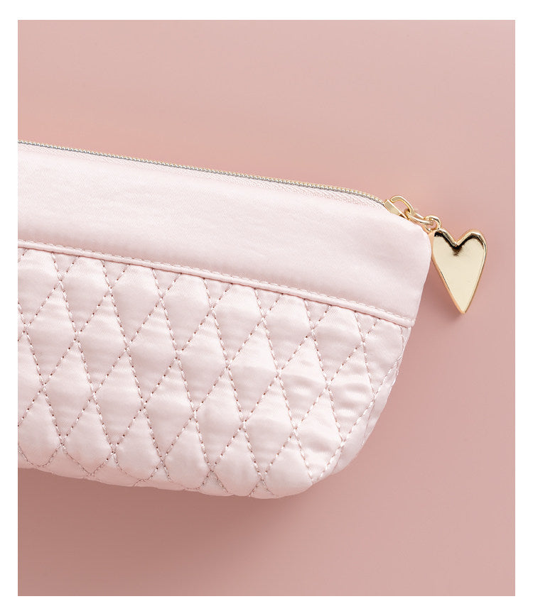 Elegant Chanel-Inspired Solid Color Makeup Organizer - Diamond Quilted Rhombus Stitched Multi-Purpose Storage Bag & Pen Case