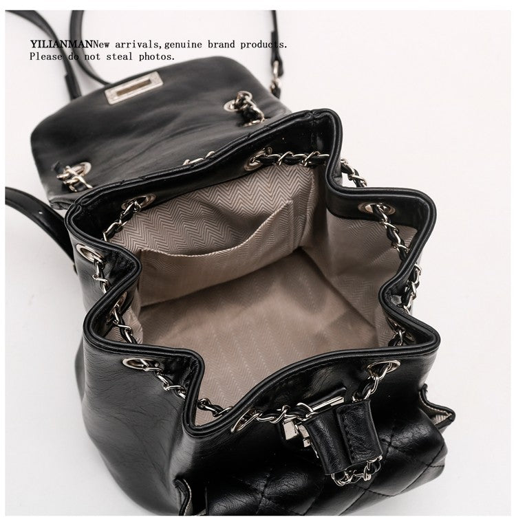 New Arrival Quilted Pattern Chain Backpack for Women, Niche Unique Design Small Shoulder Backpack, Multi-purpose Stylish Top Handle Bag
