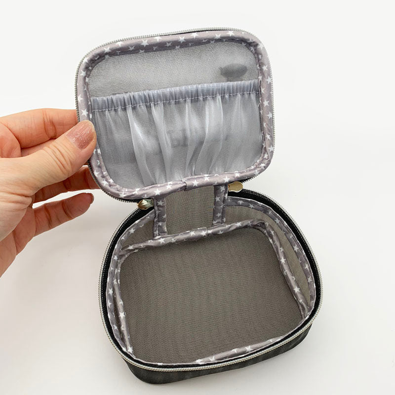 Dinosaur & Panda Embroidered Mesh Makeup Pouch - Cosmetic Bag, Tissue & Essentials Organizer