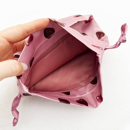 3-Size Pink Drawstring Storage Bag with Cute Chocolate Hearts - Sweet Gift & Organizer Pouch Set