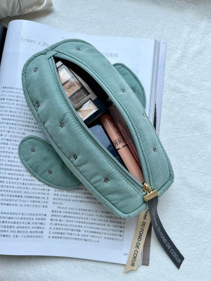 Petit Trouver Cactus Shaped Makeup Bag Ribbon Print Cosmetic Brush Pouch & Clutch