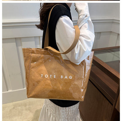 Large Capacity Waterproof Clear PVC Jelly Bag, Tyvek Tote Handbag for Daily Commute, Work, Shopping & Maternity Diaper Use