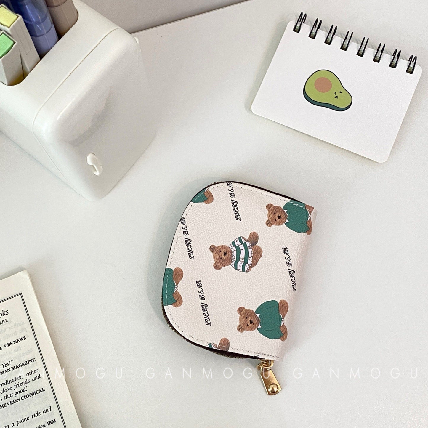 American Style Cute Cartoon Bear Accordion Card Holder, Multi-Card Slots Large Capacity Small Wallet, Lightweight Coin Purse for Women & Girl Students