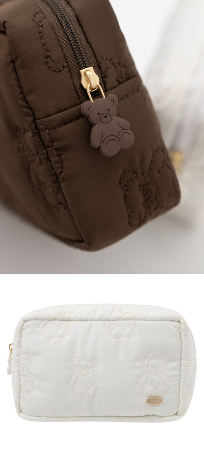 Cute Cartoon Bear Embroidery Lightweight Pouch | Cosmetic & Storage Bag