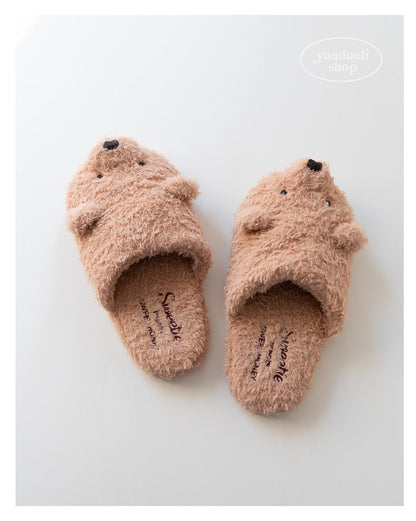 Cozy Plush Cartoon Bear Slippers for Couples, Fluffy Fleece Winter & Autumn Home Warmth Slippers