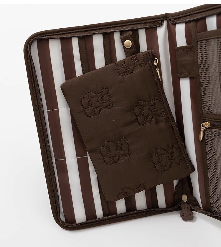 Baby Bear Embroidered Mother-Child Handbook & Document Organizer Pouch - For Birth Certificate and Important Cards