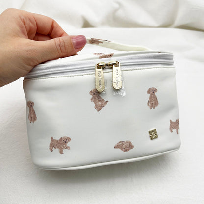 Aloof Cats & Cute Dogs Print Mini Handled Makeup Barrel Bag - Animal Print Organizer Pouch