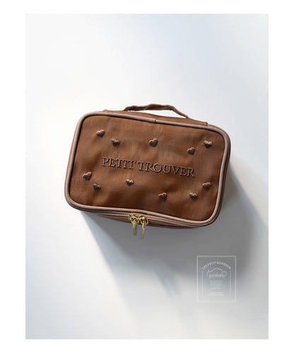 Sweet Fairycore Mesh Square Cosmetic Bag - Heart Embroidery Multi-Purpose Storage Bag