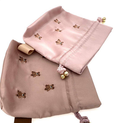 Adorable Healing Bear Embroidery Small Drawstring Pouch - Mini Organizer Bag for Trinkets