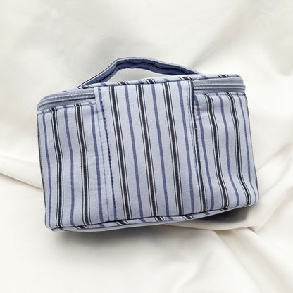Fresh & Minimalist Mini Handled Makeup Pouch - Yarn-Dyed Stripe Cotton, Touch-Up & Organizer Bag