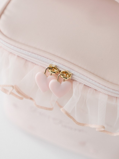 Petit Secret PETIT TROUVER Heart Embroidered Ruffle Makeup Bag Vanity Case