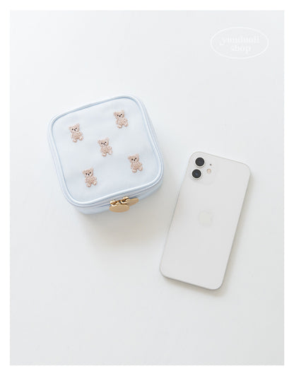 Cute Cartoon Giant Panda & Bear Embroidery Structured Mesh Small Square Bag | Cosmetic & Storage Pouch
