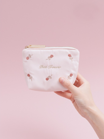 Petit Secret PETIT TROUVER Rose Embroidered Satin Small Cosmetic Bag