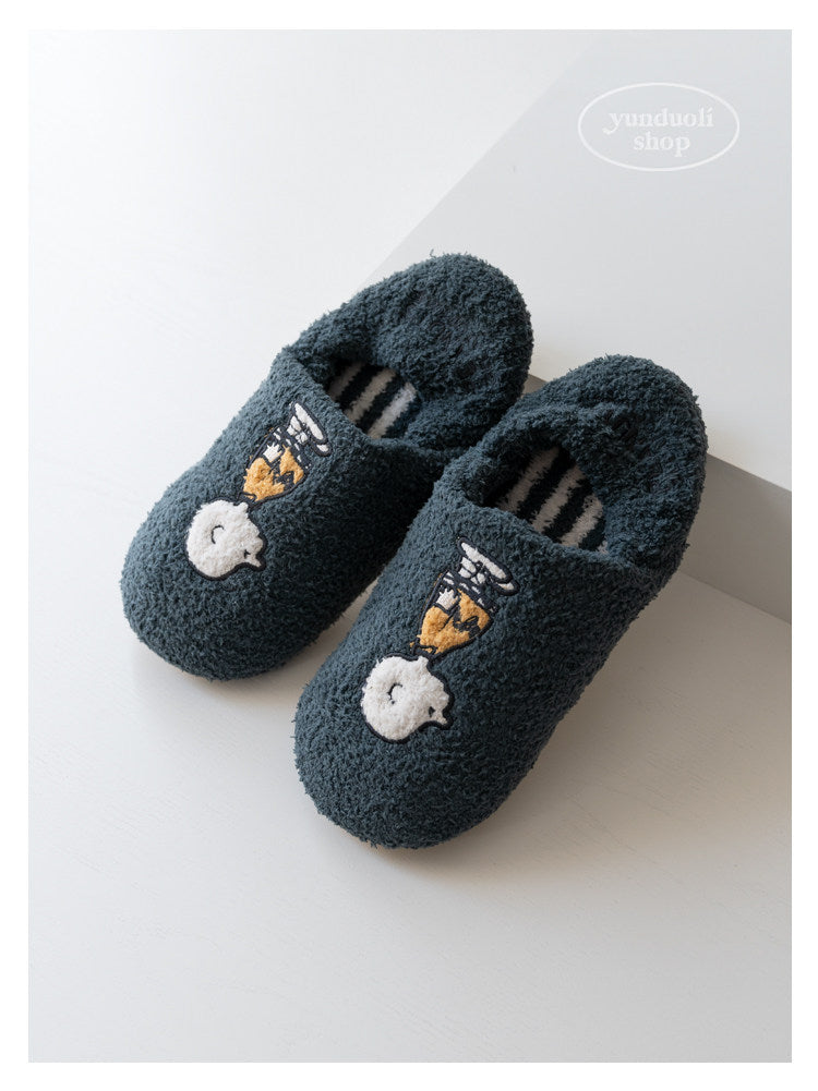 Fluffy Fleece Cartoon Snoopy Couple Slippers - Autumn Winter Warm Non-Slip Indoor Shoes