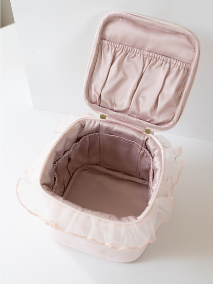 Petit Secret PETIT TROUVER Heart Embroidered Ruffle Makeup Bag Vanity Case