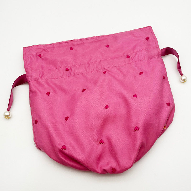 Embroidered Tiny Hearts Mesh Sweet Mini Drawstring Pouch - Travel Makeup & Small Items Organizer
