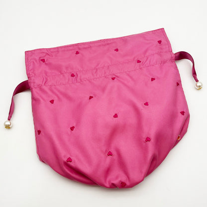 Embroidered Tiny Hearts Mesh Sweet Mini Drawstring Pouch - Travel Makeup & Small Items Organizer