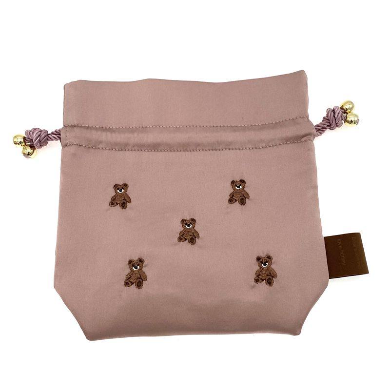 Adorable Healing Bear Embroidery Small Drawstring Pouch - Mini Organizer Bag for Trinkets