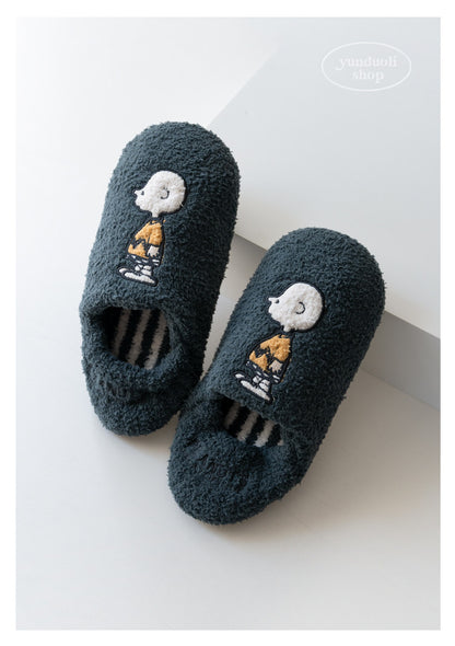 Fluffy Fleece Cartoon Snoopy Couple Slippers - Autumn Winter Warm Non-Slip Indoor Shoes