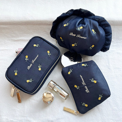 PETIT TROUVER Sweet Rose Embroidery Mini Makeup Pouch - Lipstick, Cosmetics & Essentials Organizer