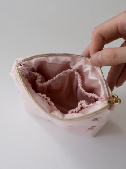 Petit Secret PETIT TROUVER Rose Embroidered Satin Small Cosmetic Bag