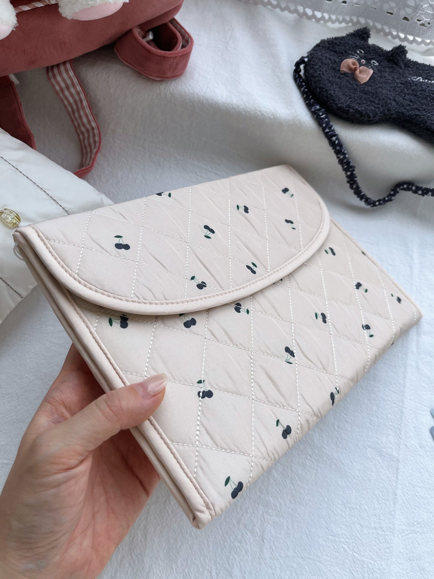 Pregnancy Document Wallet with Cherry Print - Horizontal Card & Record Holder for Expecting Mothers