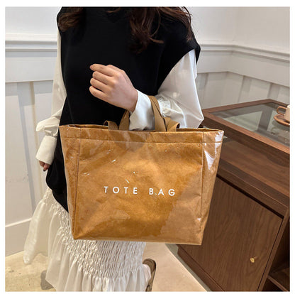 Large Capacity Waterproof Clear PVC Jelly Bag, Tyvek Tote Handbag for Daily Commute, Work, Shopping & Maternity Diaper Use