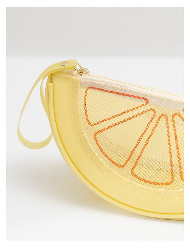 Fresh Minimalist Cartoon Fruit Shaped Semicircular Cosmetic Bag - Cute Watermelon & Pomelo Themed Makeup Pouch