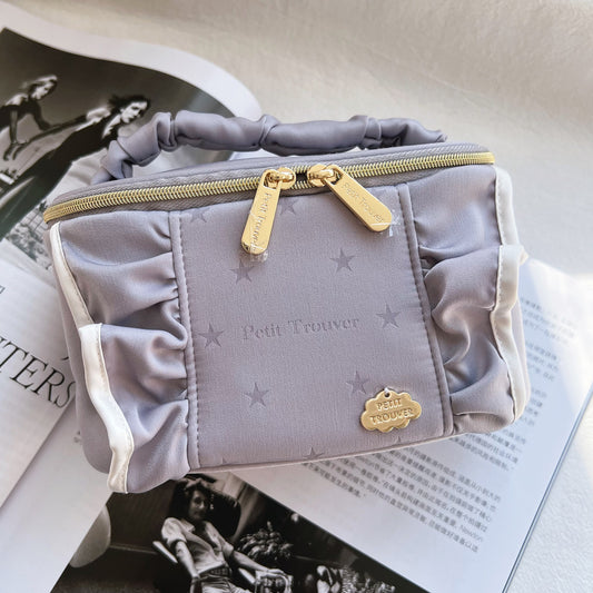 Fresh & Minimalist Solid Color Ruffle Barrel Bag - Top-Handle Small Makeup Pouch