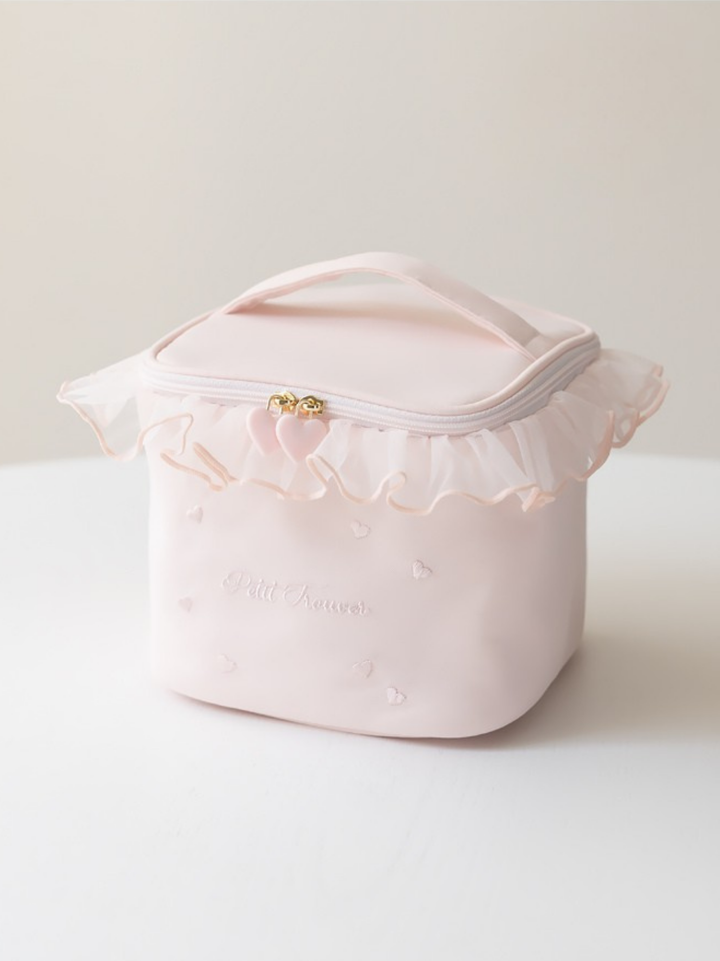 Petit Secret PETIT TROUVER Heart Embroidered Ruffle Makeup Bag Vanity Case