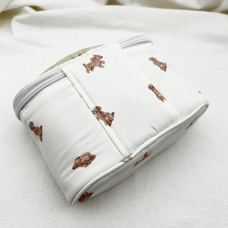 Aloof Cats & Cute Dogs Print Mini Handled Makeup Barrel Bag - Animal Print Organizer Pouch