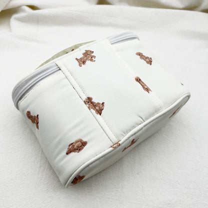 Aloof Cats & Cute Dogs Print Mini Handled Makeup Barrel Bag - Animal Print Organizer Pouch