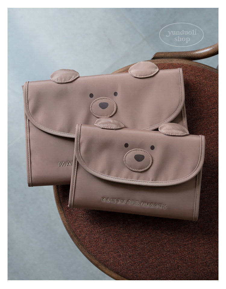 Cute Cartoon Brown Bear Large-Capacity Travel Bag | Document, Card & Vaccine Record Organizer