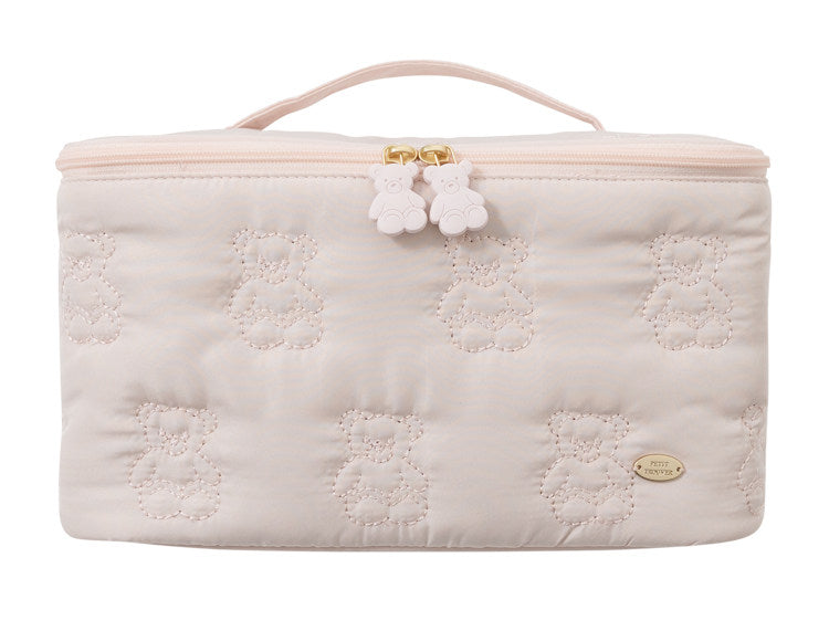 Cute Cartoon Bear Embroidery Handheld Makeup Bag 3D Square Compartmental Storage Bag