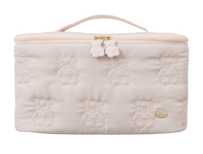 Cute Cartoon Bear Embroidery Handheld Makeup Bag 3D Square Compartmental Storage Bag