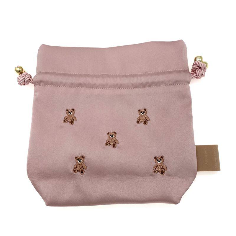 Adorable Healing Bear Embroidery Small Drawstring Pouch - Mini Organizer Bag for Trinkets