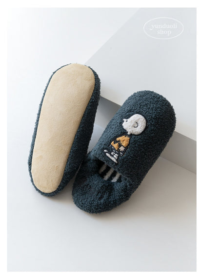Fluffy Fleece Cartoon Snoopy Couple Slippers - Autumn Winter Warm Non-Slip Indoor Shoes