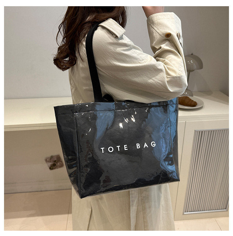 Large Capacity Waterproof Clear PVC Jelly Bag, Tyvek Tote Handbag for Daily Commute, Work, Shopping & Maternity Diaper Use