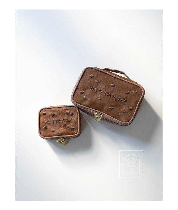 Sweet Fairycore Mesh Square Cosmetic Bag - Heart Embroidery Multi-Purpose Storage Bag