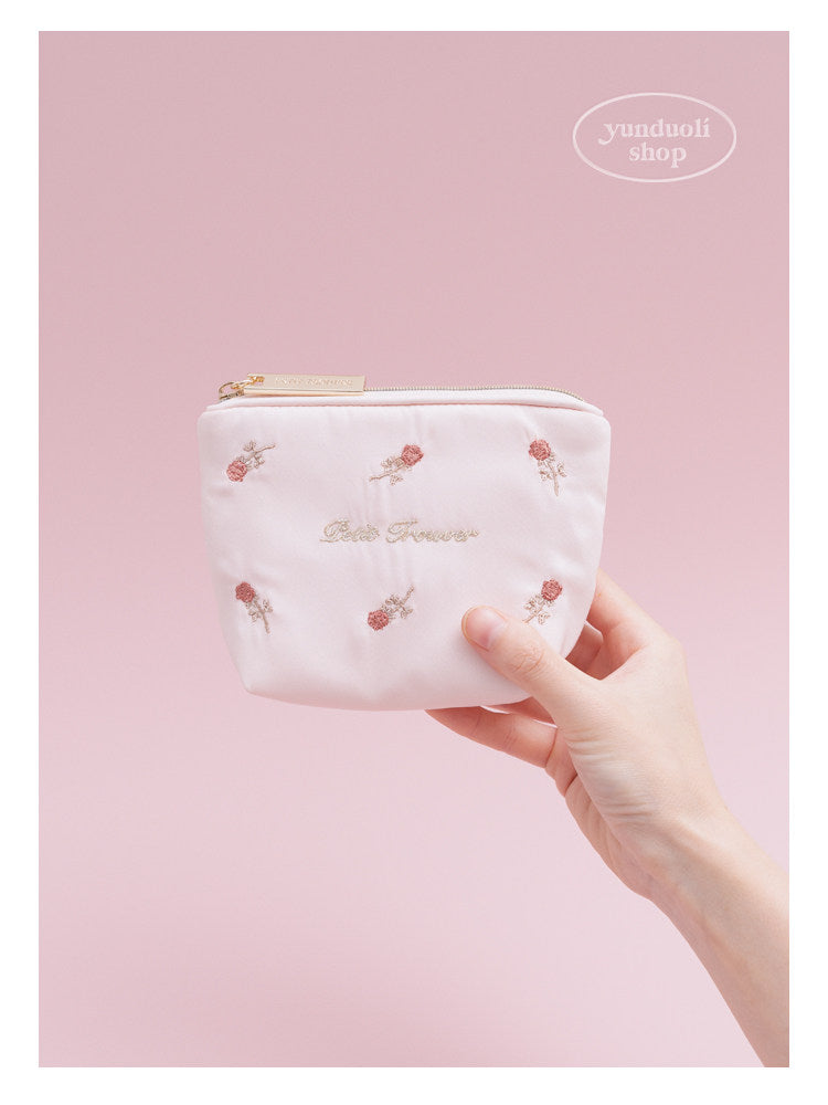 Japanese - Style Sweet & Cute Rose Embroidery Mesh Portable Sanitary Pad & Tissue Pouch