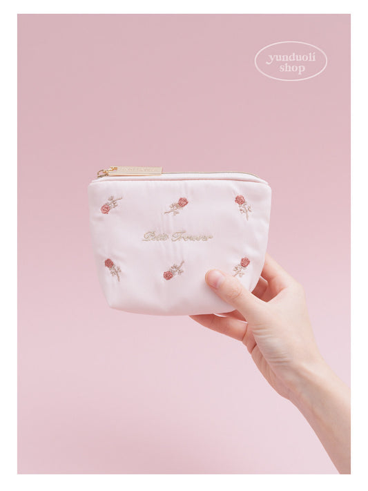 Japanese - Style Sweet & Cute Rose Embroidery Mesh Portable Sanitary Pad & Tissue Pouch