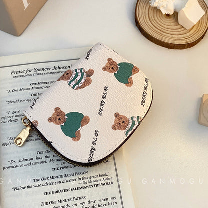 American Style Cute Cartoon Bear Accordion Card Holder, Multi-Card Slots Large Capacity Small Wallet, Lightweight Coin Purse for Women & Girl Students