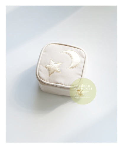 Petit Secret sweet star and moon embroidery cute big fur ball zipper jewelry bag