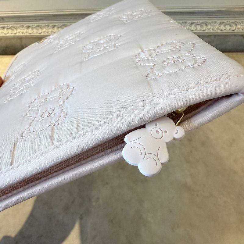 Baby Bear Embroidered Mother-Child Handbook & Document Organizer Pouch - For Birth Certificate and Important Cards