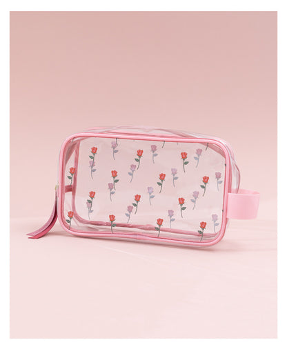 Sweet Lovely Rose Printed Clear Cosmetic Bag - Travel Essential for Makeup Organizing