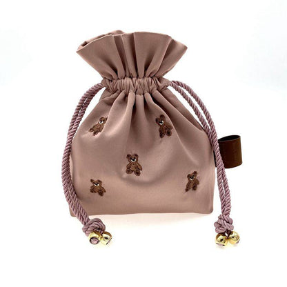 Adorable Healing Bear Embroidery Small Drawstring Pouch - Mini Organizer Bag for Trinkets