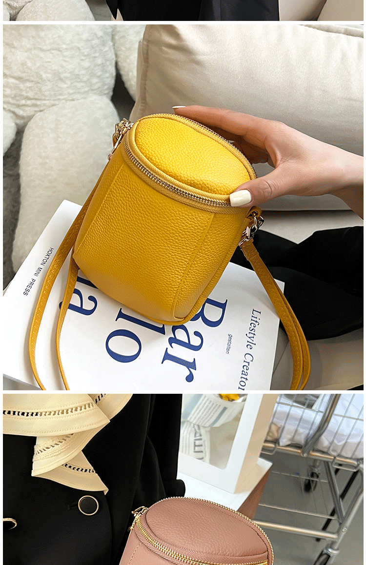Women's Genuine Cowhide Leather Mini Bag, Trendy Versatile Soft Shoulder & Crossbody Bag, Multi-purpose Women's Cell Phone Bag with Soft Texture